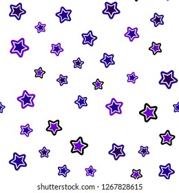 Dark Purple vector seamless layout with bright stars. Blurred decorative design in simple style with stars. Pattern for trendy fabric, wallpapers.