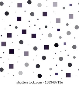 Dark Purple vector seamless layout with circle spots, cubes. Colorful gradient with circles, rectangles on abstract backdrop. Pattern for design of window blinds, curtains.