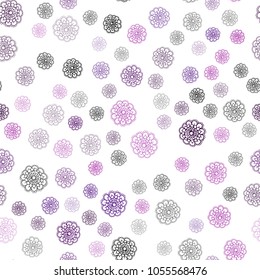 Dark Purple vector seamless natural abstract design. Sketchy doodles with flowers on blurred background. Hand painted design for web, leaflet, textile.
