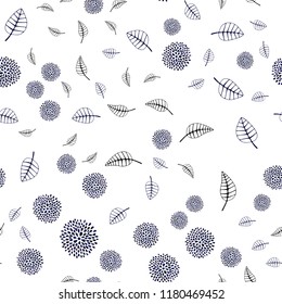 Dark Purple vector seamless natural background with leaves and flowers. Colorful abstract illustration with leaves in doodle style. Hand painted design for web, wrapping.