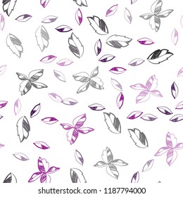 Dark Purple vector seamless natural pattern with leaves. Colorful abstract illustration with leaves in doodle style. Pattern for design of fabric, wallpapers.