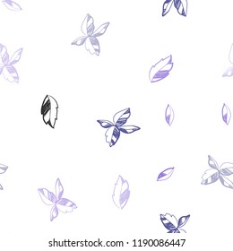 Dark Purple vector seamless natural backdrop with leaves. Glitter abstract illustration with doodles and leaves. Pattern for trendy fabric, wallpapers.