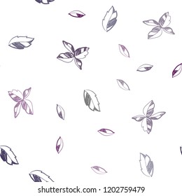 Dark Purple vector seamless natural artwork with leaves. Sketchy doodles with leaves on blurred background. Trendy design for wallpaper, fabric makers.