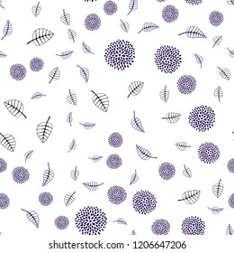 Dark Purple vector seamless natural backdrop with leaves and flowers. Doodle illustration of leaves and flowers in Origami style. Completely new template for your design.