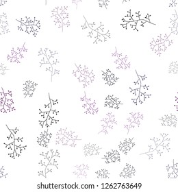 Dark Purple vector seamless natural background with branches. Colorful abstract illustration with leaves in doodle style. Texture for window blinds, curtains.