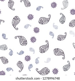 Dark Purple vector seamless natural artwork with leaves and flowers. An elegant bright illustration with leaves and flowers. Design for wallpaper, fabric makers.