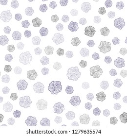 Dark Purple vector seamless natural artwork with flowers. Shining colored illustration with flowers. Pattern for design of fabric, wallpapers.