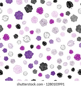 Dark Purple vector seamless natural pattern with leaves, flowers. Colorful abstract illustration with leaves in doodle style. Pattern for design of fabric, wallpapers.