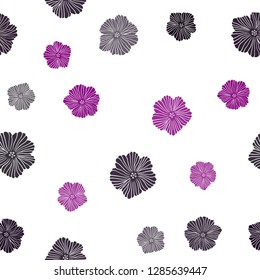 Dark Purple vector seamless natural backdrop with flowers. Abstract illustration with flowers in doodles style. Texture for window blinds, curtains.