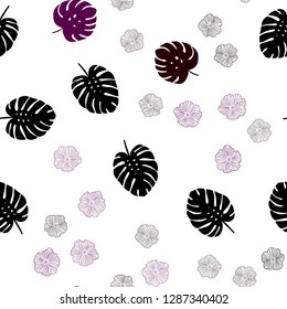 Dark Purple vector seamless natural artwork with flowers, leaves. Glitter abstract illustration with leaves and flowers. Pattern for trendy fabric, wallpapers.
