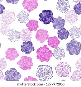 Vector morado oscuro, arte natural sin fisuras con flores. Ilustración colorida con flores de estilo doodle. Textura para persianas, cortinas.