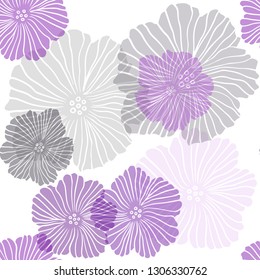 Dark Purple vector seamless natural background with flowers. Flowers in natural style on white background. Pattern for design of fabric, wallpapers.