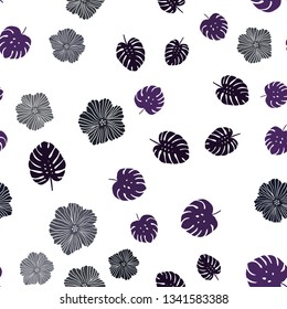 Dark Purple vector seamless natural pattern with flowers, leaves. Glitter abstract illustration with leaves and flowers. Pattern for trendy fabric, wallpapers.