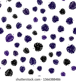 Dark Purple vector seamless natural pattern with leaves. Glitter abstract illustration with doodles and leaves. Design for textile, fabric, wallpapers.