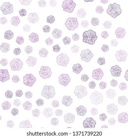 Dark Purple vector seamless natural artwork with flowers. Colorful illustration with flowers in doodle style. Design for textile, fabric, wallpapers.