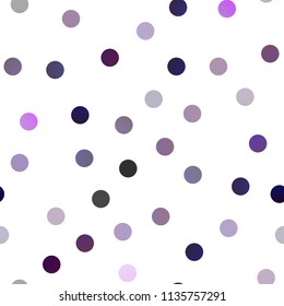 Dark Purple vector seamless pattern with spheres. Abstract illustration with colored bubbles in nature style. The pattern can be used for ads, leaflets of liquid.