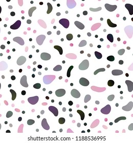 Dark Purple vector seamless pattern with spheres. Glitter abstract illustration with blurred drops of rain. Pattern for trendy fabric, wallpapers.