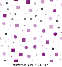 Dark Purple vector seamless pattern with spheres, squares. Colorful gradient with circles, rectangles on abstract backdrop. Design for textile, fabric, wallpapers.