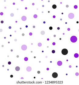 Dark Purple vector seamless pattern with spheres. Blurred decorative design in abstract style with bubbles. Pattern for trendy fabric, wallpapers.