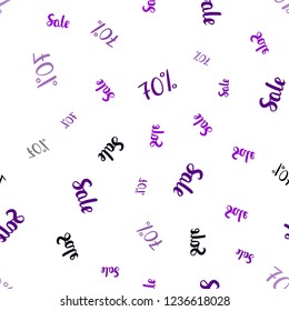 Dark Purple vector seamless pattern with 70 percentage signs. Abstract illustration with colorful gradient symbols of sales. Backdrop for ads, leaflets of Black Friday.