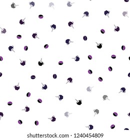 Dark Purple vector seamless pattern with coffee beans, cups. Gradient illustration with set of mugs, beans. Pattern for menu of cafes and restaurants.