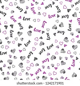 Dark Purple vector seamless pattern with phrase LOVE YOU, hearts. Illustration with phrase LOVE YOU, hearts for valentine's day. Design for wallpaper, fabric makers.