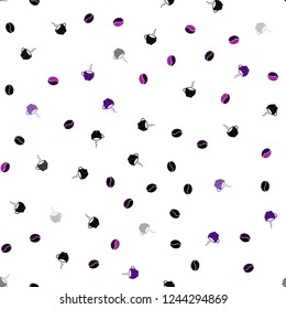 Dark Purple vector seamless pattern with coffee beans, cups. Colorful illustration with gradient coffee beans, mugs. Design for ad, poster, banner of cafes, restaurants.