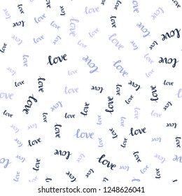 Dark Purple vector seamless pattern with phrase LOVE YOU. Decorative design in doodle style with text LOVE YOU. Pattern for design of fabric, wallpapers.