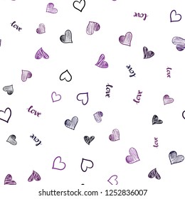 Dark Purple vector seamless pattern with phrase LOVE YOU, hearts. Colorful gradient phrase LOVE YOU, hearts in abstract style. Design for textile, fabric, wallpapers.