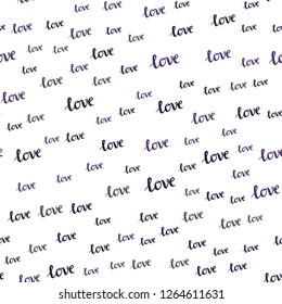 Dark Purple vector seamless pattern with phrase LOVE YOU. Illustration with colorful phrase LOVE YOU in romantic style. Texture for window blinds, curtains.