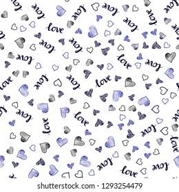 Dark Purple vector seamless pattern with phrase LOVE YOU, hearts. Romantic illustration with colorful phrase LOVE YOU, hearts. Template for business cards, websites.