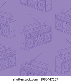 dark purple vector seamless pattern of cartoon retro tape recorders