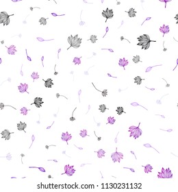 Dark Purple vector seamless sketch layout. New colorful illustration in doodle style with leaves. Hand painted design for web, leaflet, textile.