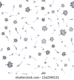 Dark Purple vector seamless sketch backdrop. New colorful illustration in doodle style with leaves. Hand painted design for web, leaflet, textile.