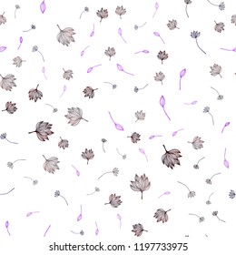 Dark Purple vector seamless sketch layout. A vague abstract illustration with leaves in doodles style. Doodle design for your web site.