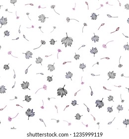 Dark Purple vector seamless sketch template. Decorative design in Indian style with leaves. Hand painted design for web, leaflet, textile.