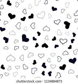 Dark Purple vector seamless template with doodle hearts. Hearts on blurred abstract background with colorful gradient. Beautiful design for your business advert of anniversary.