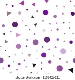Dark Purple vector seamless template with crystals, circles. Illustration with set of colorful circles, triangles. Pattern for design of fabric, wallpapers.