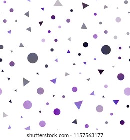 Dark Purple vector seamless template with crystals, circles. Modern abstract illustration with colorful dots, lines. Trendy design for wallpaper, fabric makers.