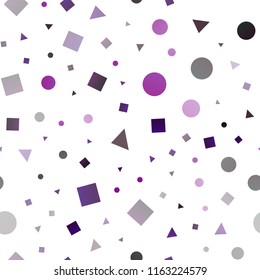 Dark Purple vector seamless template with crystals, circles, squares. Decorative design in abstract style with lines, dots, cubes. Pattern for design of window blinds, curtains.