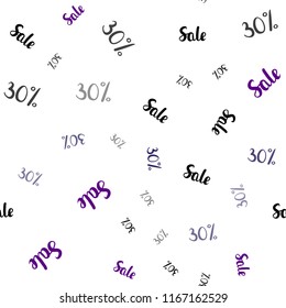 Dark Purple vector seamless template with 30% selling. Abstract illustration with colorful gradient symbols of sales. Design for business ads, commercials, sellings.
