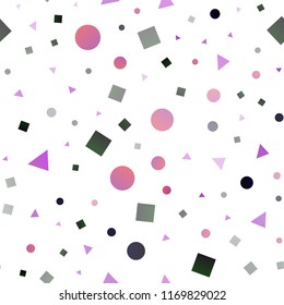Dark Purple vector seamless template with crystals, circles, squares. Illustration with set of colorful circles, triangles, squares. Template for business cards, websites.