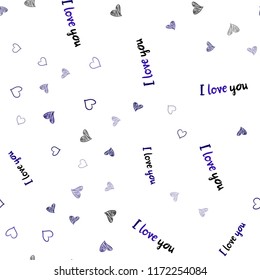 Dark Purple vector seamless template with doodle hearts. Decorative shining illustration with hearts on abstract template. Pattern can be used for valentine's ad, booklets.