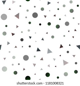 Dark Purple vector seamless template with crystals, circles. Illustration with set of colorful circles, triangles. Design for textile, fabric, wallpapers.