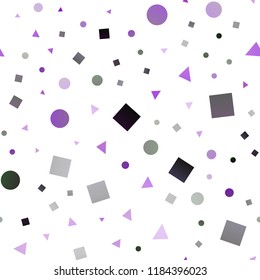 Dark Purple vector seamless template with crystals, circles, squares. Illustration with set of colorful circles, triangles, squares. Design for textile, fabric, wallpapers.