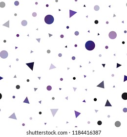 Dark Purple vector seamless template with crystals, circles. Decorative design in abstract style with lines, dots. Pattern for design of window blinds, curtains.