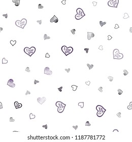 Dark Purple vector seamless template with doodle hearts. Beautiful colored illustration with hearts in celebration style. Design for ad, poster, banner of Valentine Day.