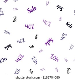 Dark Purple vector seamless template with 40% selling. Abstract illustration with colorful gradient symbols of sales. Pattern for ads, posters, banners of sales.
