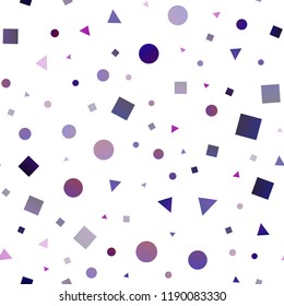 Dark Purple vector seamless template with crystals, circles, squares. Illustration with colorful circles, triangles, rectangles. Pattern for design of window blinds, curtains.