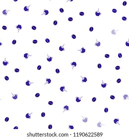 Dark Purple vector seamless template with cups of coffee, beans. Colorful illustration with gradient coffee beans, mugs. Pattern for ads of breakfast, lunch, dinner.